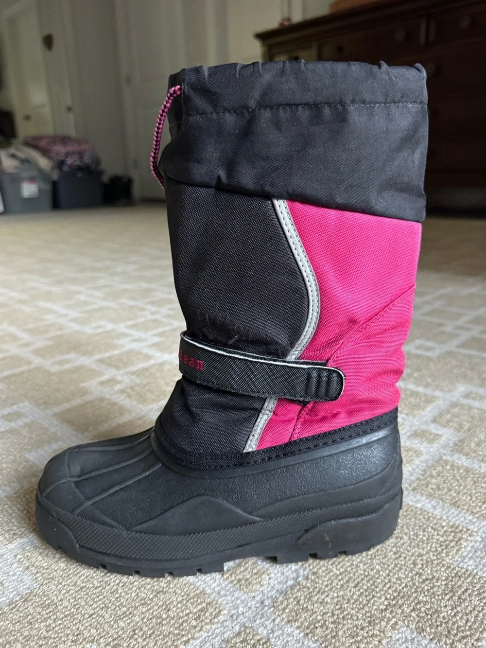 L.L. Bean Kids Insulated Waterproof Snow Boots Black Pink Girls Size 3